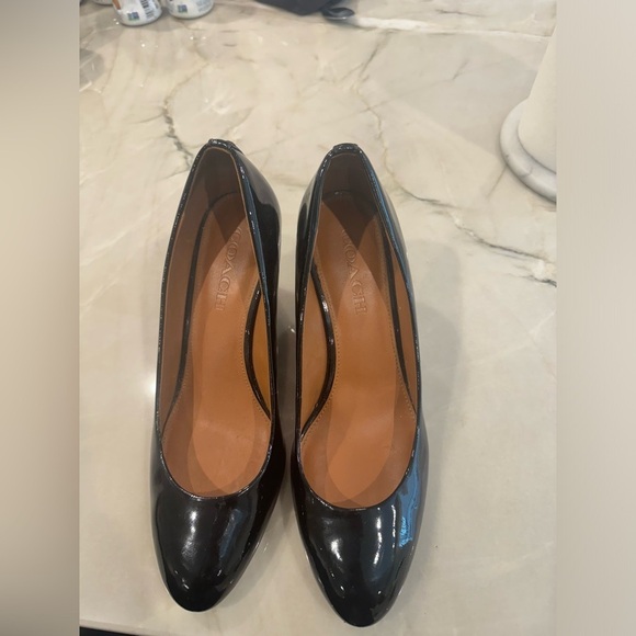 Used great condition Coach' Black Patent Leather Wedge Pump, Size 8.5 - Picture 3 of 6